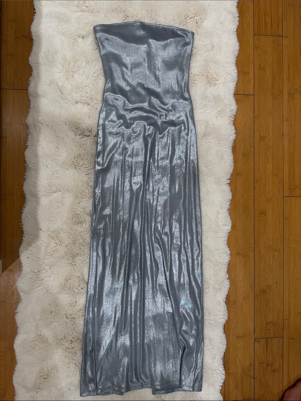 H&M Strapless Metallic Silver Evening Gown